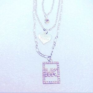NECKLACE MK Crystal 3 Tier in Silver tone.